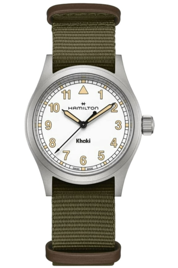 H69401910 8.30 mm Unisex Khaki Field Textile Strap White Dial Quartz Watch