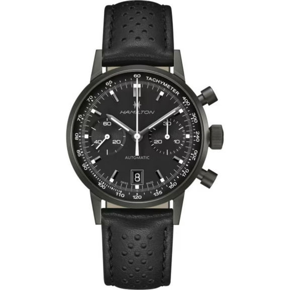 Hamilton American Classic INTRA-MATIC CHRONOGRAPH H Black Dial Leather Strap Men's Watch H38446730