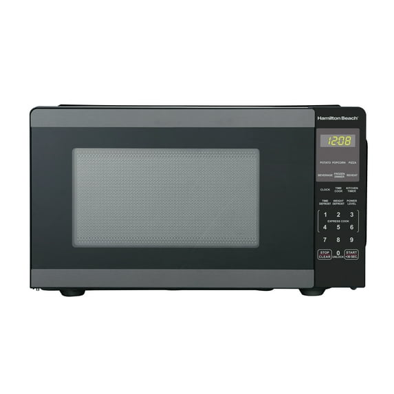 Hamilton Beach 0.9 Cu ft Countertop Microwave Oven, 900 Watts, Black Stainless Steel, New