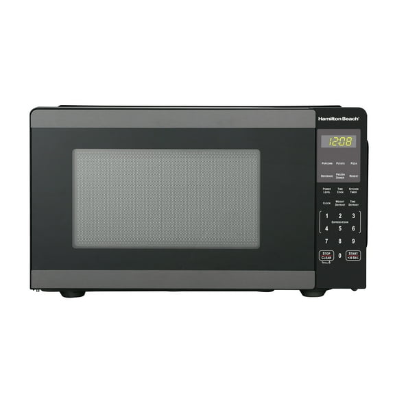 Hamilton Beach 0.9 Cu ft Countertop Microwave Oven, 900 Watts, Black Stainless Steel, New