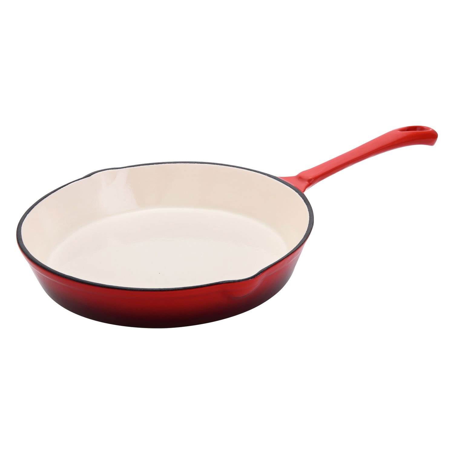 Hamilton Beach 12 Inch Enameled Coated Solid Cast Iron Frying Pan Skillet,  Red