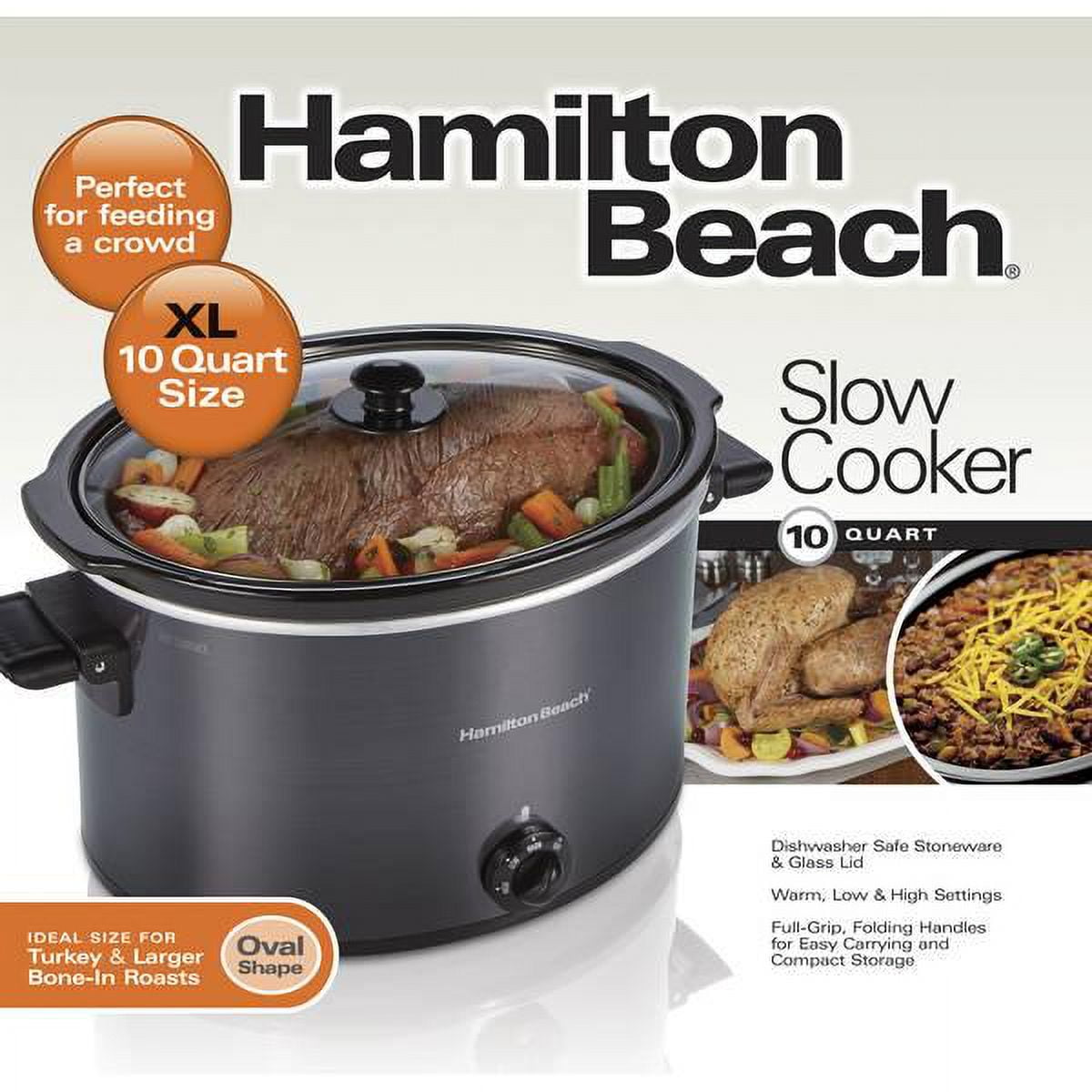 10 Qt. Black Slow Cooker with Folding Handles 10 Qt. Black Slow Cooker with Folding Handles
