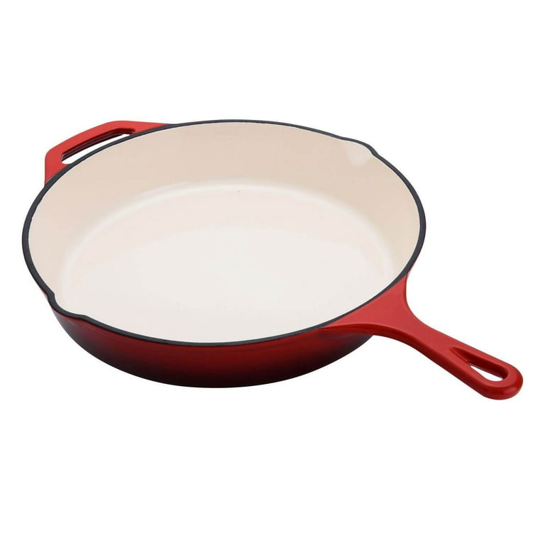 Healthy Choices 10 Enameled Cast Iron Skillet, Orange & White Cast Iron  Enameled Skillet, White Cast Iron Pan, Enamel Frying Pan, BBQ Safe Pans