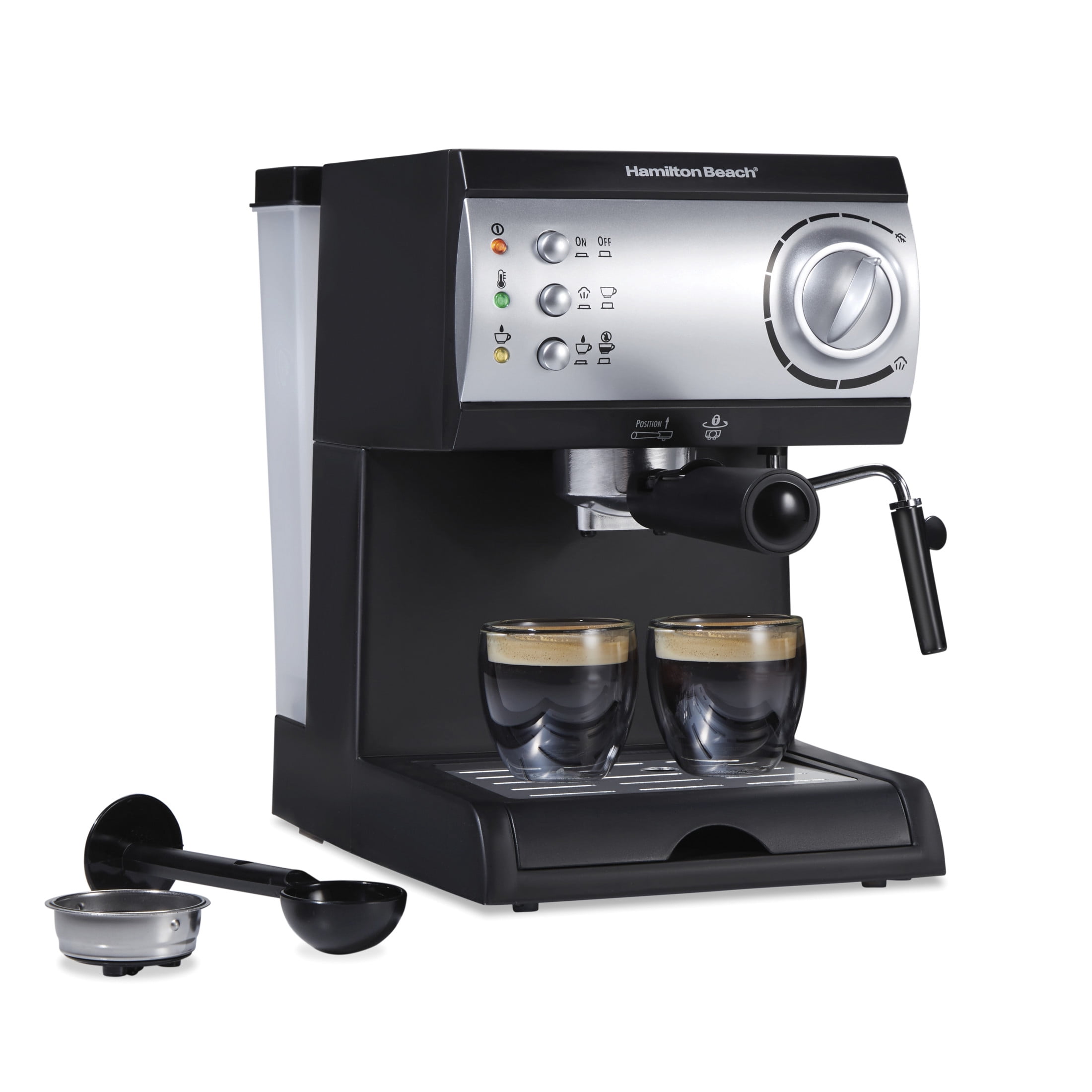 Hamilton Beach 15-Bar Espresso Machine, Slide & Lock Espresso Maker with Milk Frother, Black