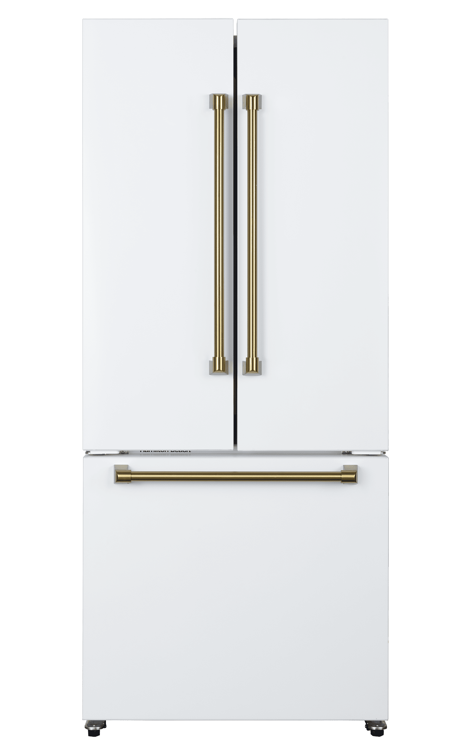 Hamilton Beach 17.7 Cu. ft. Frost Free French Door Refrigerator, Energy Star Rated Fridge with Inverter Compressor, LED Display, 6 Gallon Door Bins, Gold White