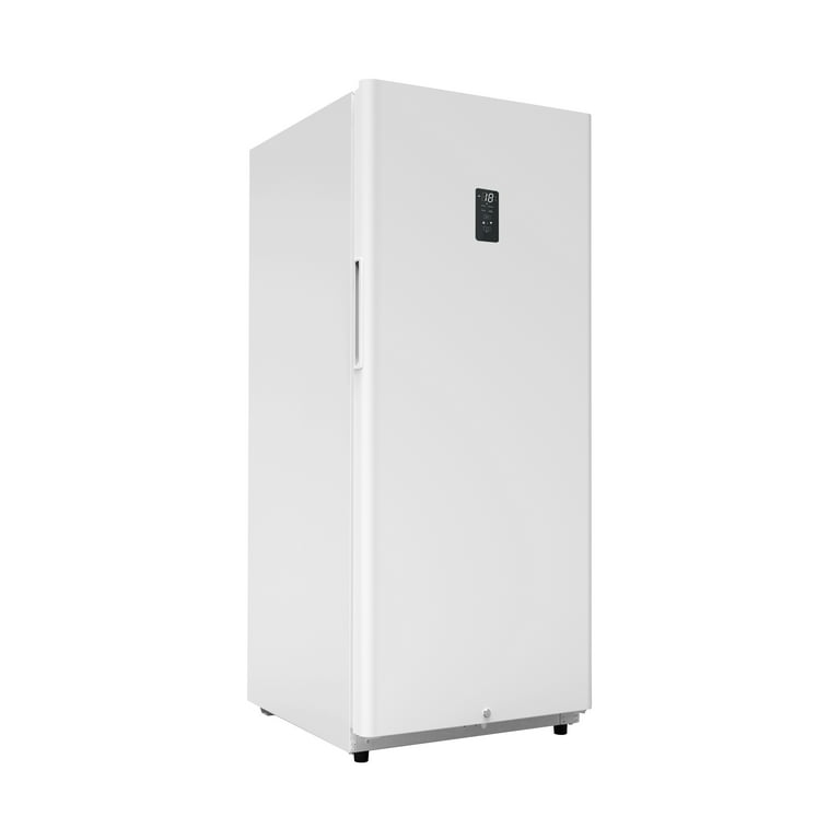 GE FUF17SVRWW 16.7 cu. ft. Upright Freezer with 4 Wire Shelves, 5 Door  Shelves, Slide-Out Bulk Storage Basket, Door Lock and Electronic Controls