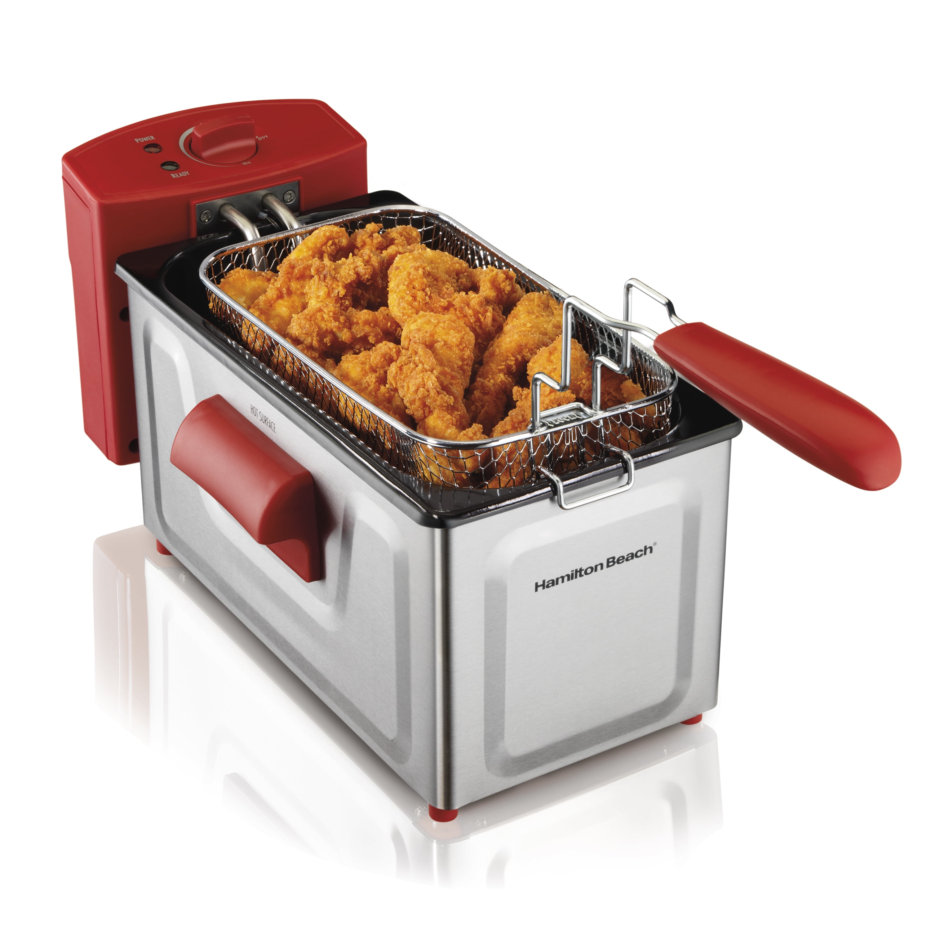 Hamilton Beach 2 qt. Red and Stainless Steel Deep Fryer, Silver