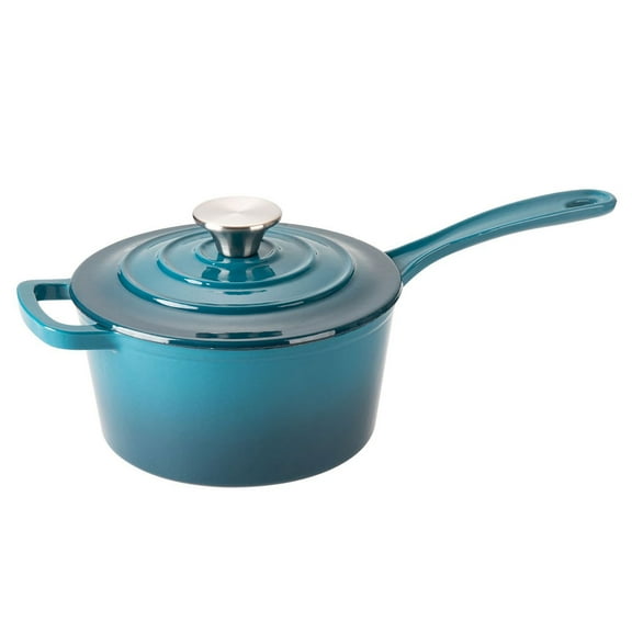 Hamilton Beach 2 Quart Cast Iron Sauce Pan w/ Stainless Steel Knob, Blue