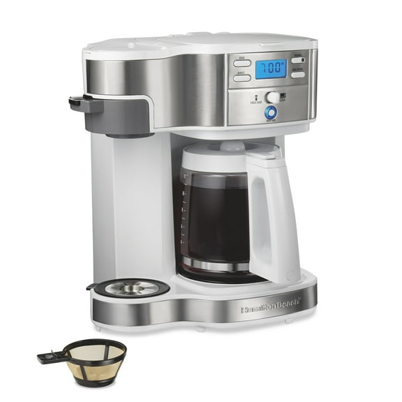 Open Box Hamilton Beach 2-Way Programmable Coffee Maker, Single Serve Coffee Maker & 12-Cup Coffee Pot, White
