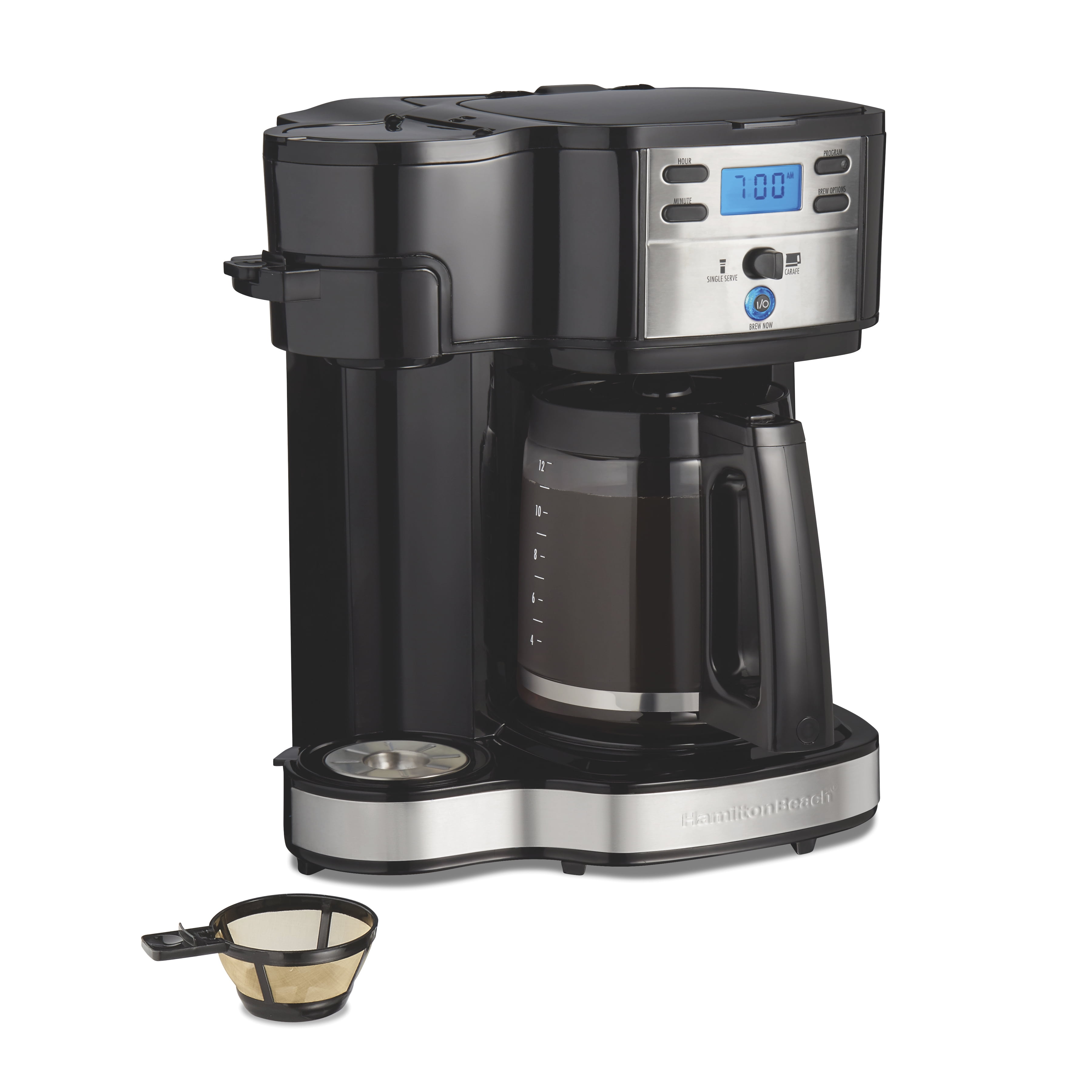 Hamilton Beach 2-Way 12 Cup Programmable Drip Coffee Maker & Single Serve  Machine, Glass Carafe, Auto Pause and Pour, Black (49980R)