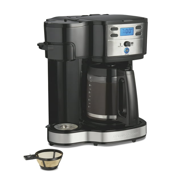 Hamilton Beach 2-Way Programmable Coffee Maker, Single-Serve and 12-Cup Pot, Glass Carafe, Stainless Steel, New, 47650