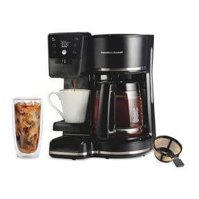 Hamilton Beach 2-Way Programmable Iced and Hot Coffee Maker, Single-Serve and 12 Cup Glass Coffee Pot, Black