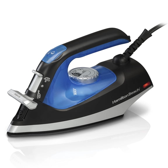 Hamilton Beach 2-in-1 Clothing Iron & Clothes Steamer, 1200 W, with 5 Heat Settings, Nonstick Soleplate, Black & Silver