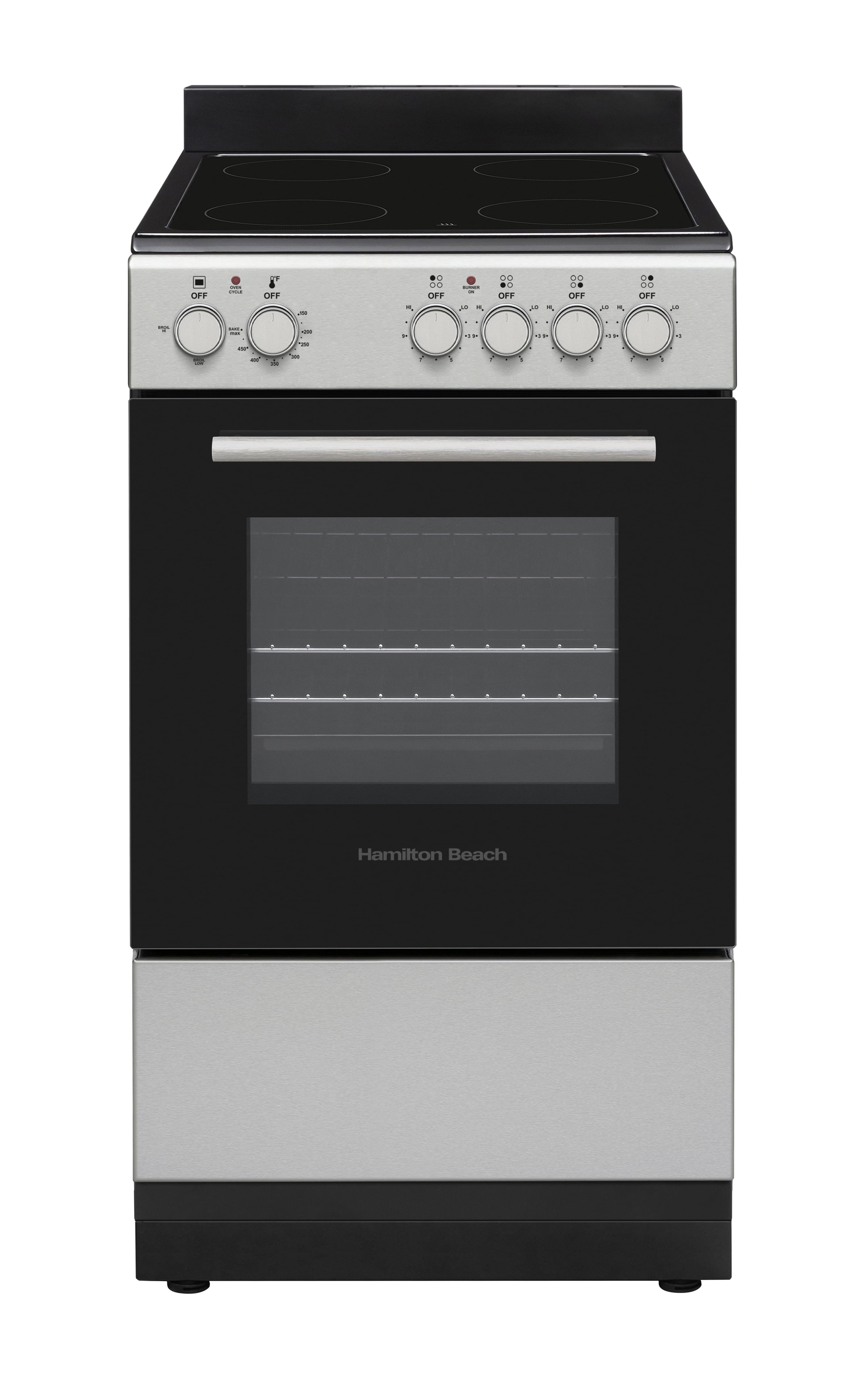 Hamilton Beach 20" Electric Range, Vitroceramic Top, With Shallow Tray, Inox