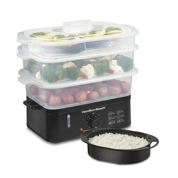 Hamilton Beach 3-Tier Electric Food Steamer, Vegetable Steamer and Rice Cooker, 9.5 Qt