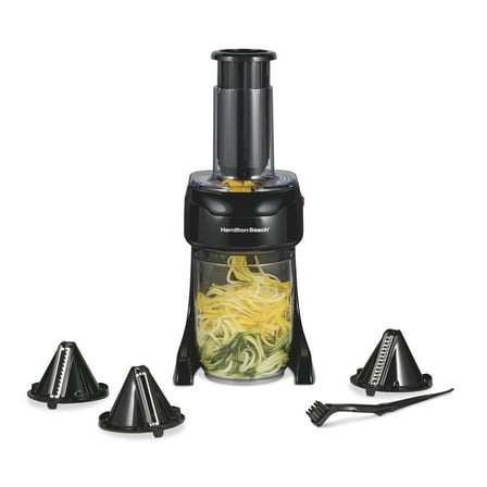 Hamilton Beach 3-in-1 Electric Spiralizer, 3 Cutting Cones, Metal Food Grip, 6 Cup Capacity, Black