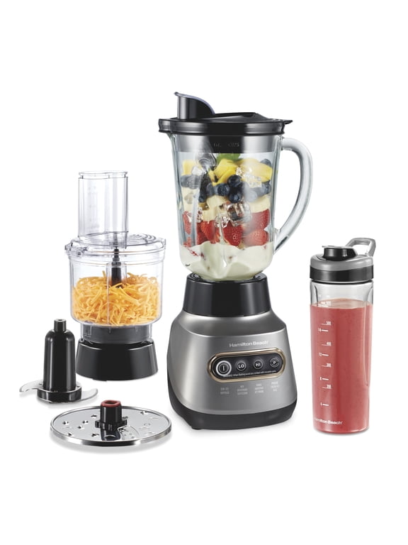 3-in-1 Electronic Kitchen System, Smoothie Blender with 48 oz. Glass Jar, Food Processor Attachment and 20 oz. Travel Jar