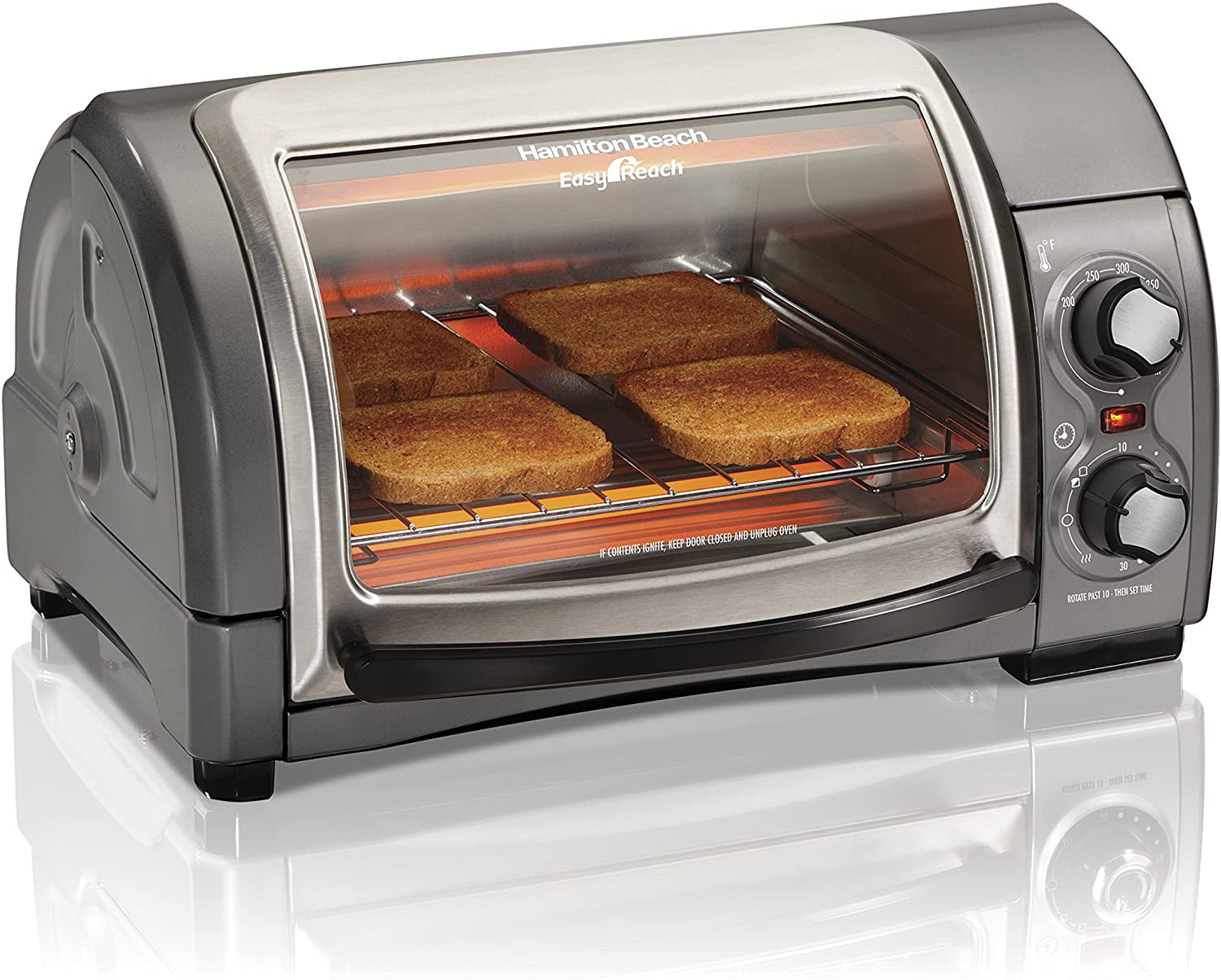 Silver 4-Slice Toaster Oven with Roll-Top Door