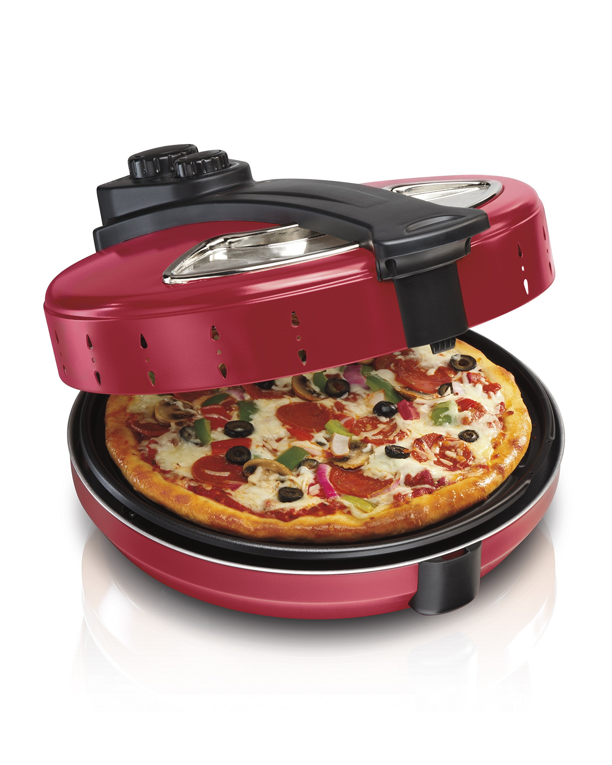 Red Enclosed Metal Pizza Grill with Viewing Window
