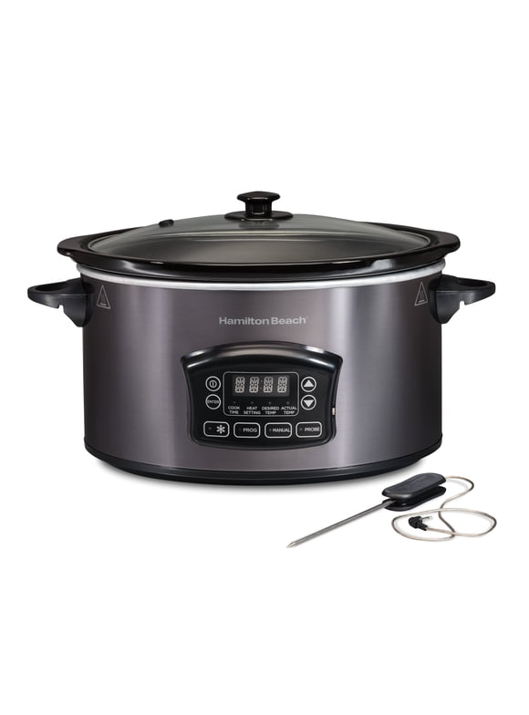 Hamilton Beach Programmable Defrost Slow Cooker, Temperature Probe, 6 Quart Capacity, 33768G
