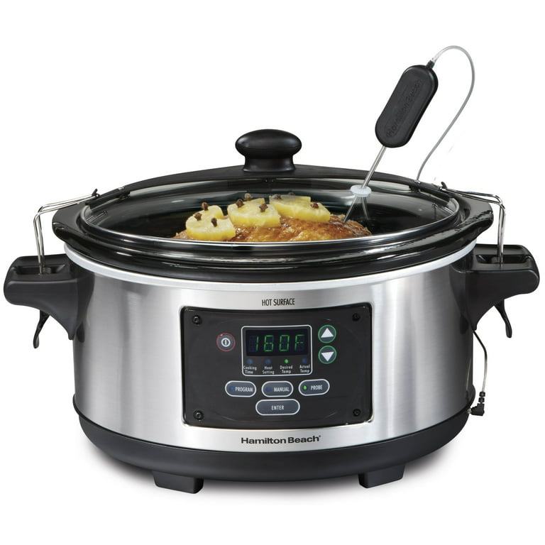 Proctor Silex Double Dish Slow Cooker with 6qt Crock and Dual 2.5qt  Nonstick Insert to Cook Two Meals at Once, Dishwasher Safe Pot & Lid,  Silver