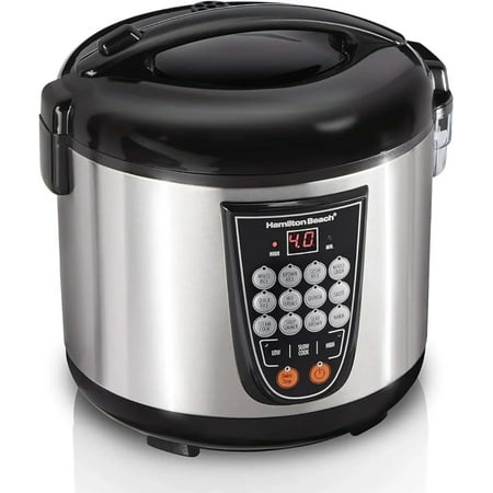 Hamilton Beach Digital Programmable Rice and Slow Cooker & Food Steamer, 20 Cups Cooked (10 Cups Uncooked), 14 Pre-Programmed Settings for Sear Sauté, Hot Cereal, Soup, Nonstick Pot, Stainless Steel (37571MN)