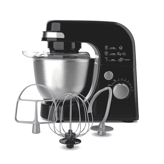 Hamilton Beach 4 Quart Stand Mixer for Kitchen, 7 Speeds, Tilt-Head, Dough Hook, Whisk & Flat Beater, Black