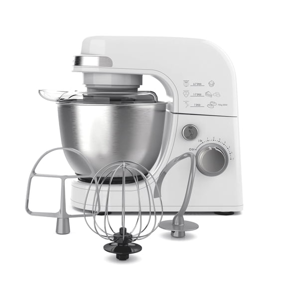 Hamilton Beach 4 Quart Stand Mixer for Kitchen, 7 Speeds, Tilt-Head, Dough Hook, Whisk & Flat Beater, White
