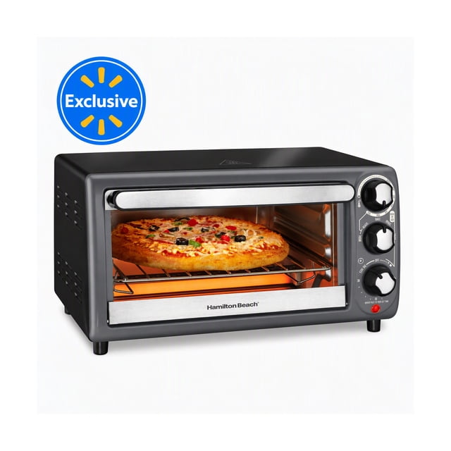 Hamilton Beach 4 Slice Countertop Toaster Oven with 5 Versatile Cooking Modes, Grey