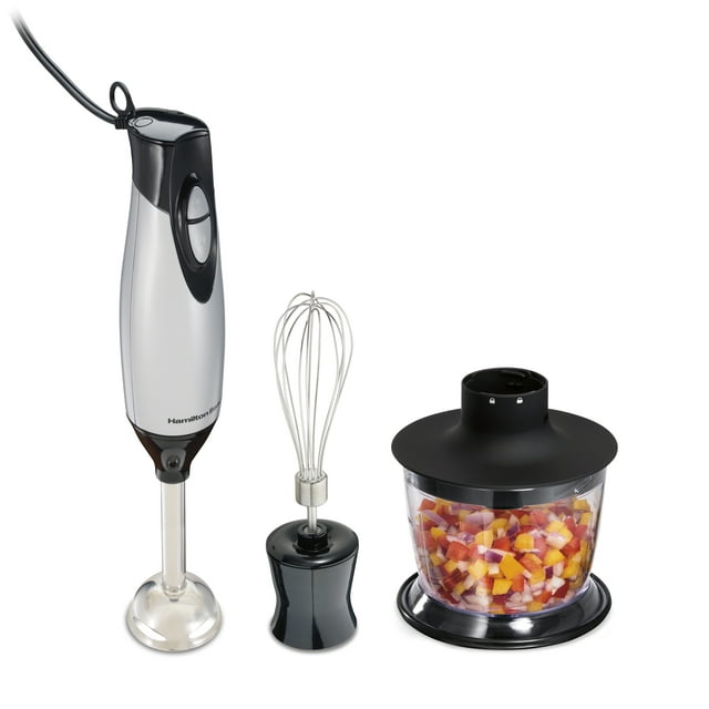Hamilton Beach 4-in-1 Electric Immersion Hand Blender with Blending Wand, Whisk, and 3 Cup Food Chopping Bowl, Silver, 59765