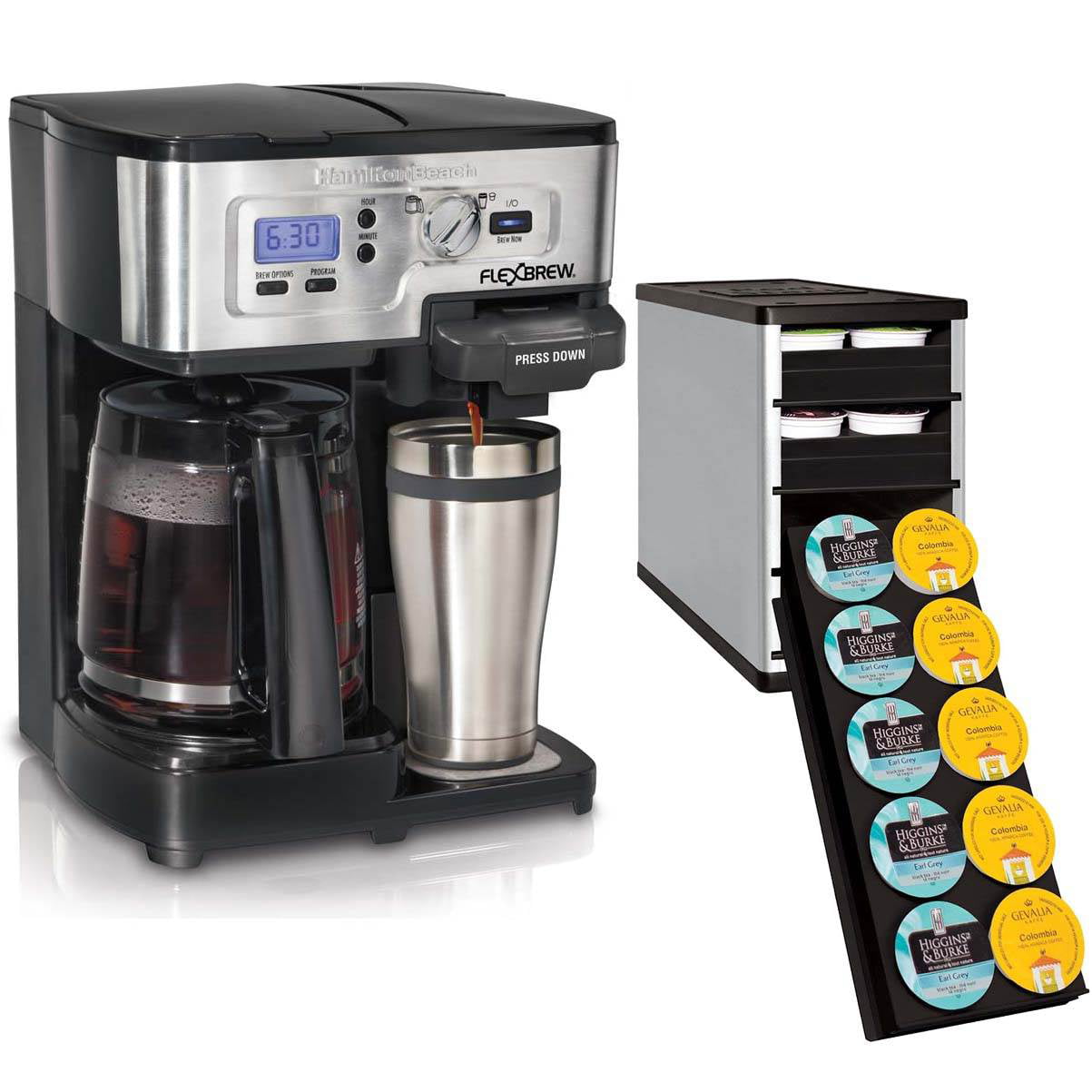 Hamilton Beach 49983 2-Way FlexBrew Single-12 Cup CoffeeMaker w/ 40 Cup  Holder 