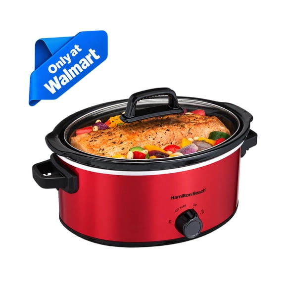 Hamilton Beach 6 Qt Slow Cooker, Stoneware Crock with Removable Pot, Red