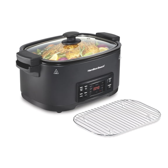 Hamilton Beach 6 Quart 9-in-1 Programmable Slow Cooker with Sear, Browning, Rice, Steam, Saut, Roast Delay Start & Keep Warm Functions, Nonstick PFAS-Free Dishwasher Safe Crock, Black (33604)