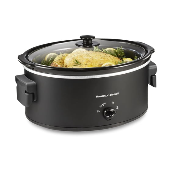 Hamilton Beach 6 Quart Slow Cooker with Space-Saving Folding Handles, 3 Heat Settings, Dishwasher Safe Stoneware Crock and Glass Lid, Black (33664)