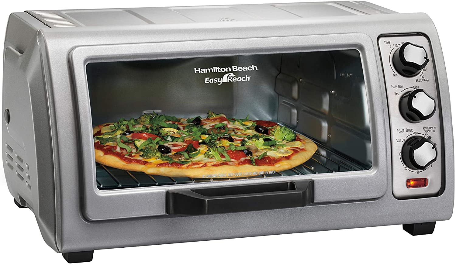 Hamilton Beach 6Slice Countertop Toaster Oven with Easy Reach RollTop Door, Bake Pan, Silver