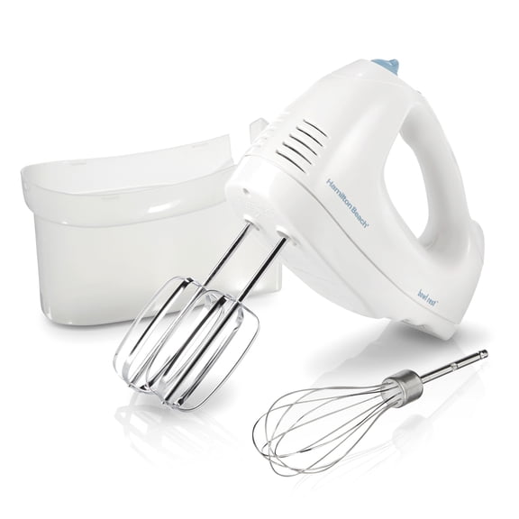Hamilton Beach 6-Speed Electric Hand Mixer, with QuickBurst, Storage Case & 3 Attachments, Mixer for Kitchen, White