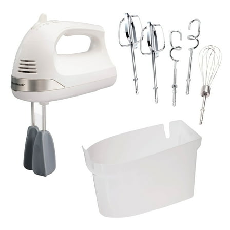 Hamilton Beach 6-Speed Electric Hand Mixer with Easy Clean Beaters, 7 Attachments & Case, Mixer for Kitchen, White