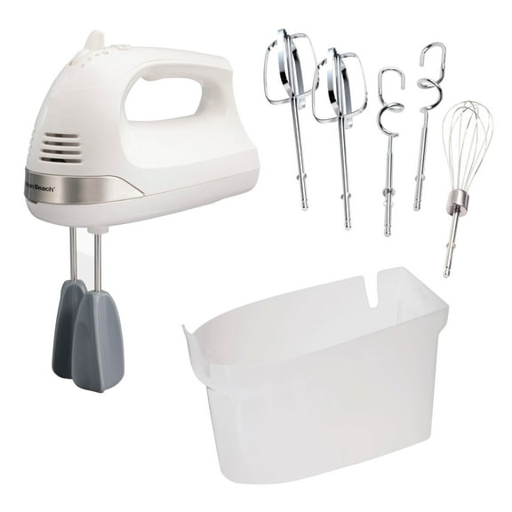 Hamilton Beach 6-Speed Electric Hand Mixer with Easy Clean Beaters, 7 Attachments & Case, Mixer for Kitchen, White