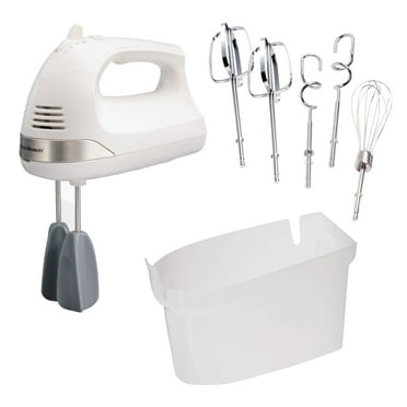 Hamilton Beach 6 Speed Electric Hand Mixer with Whisk, Dough Hooks and Easy Clean Beaters, Snap-On Case, 7 Attachments, White, 62636