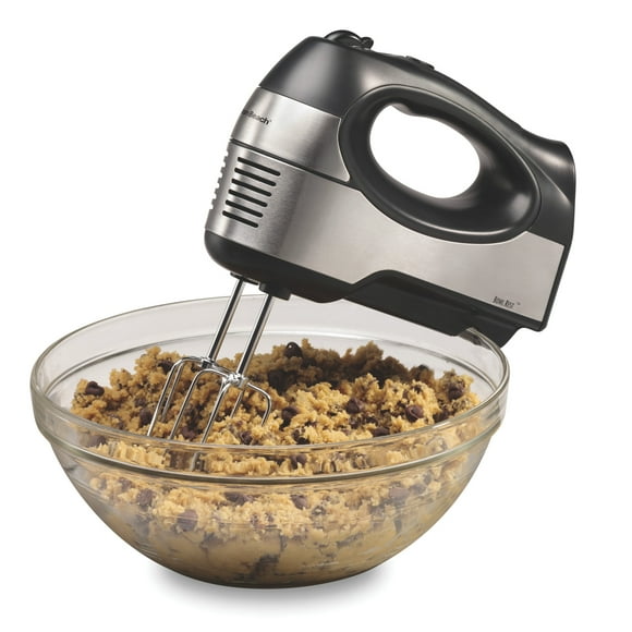 Hamilton Beach 6-Speed Electric Hand Mixer with QuickBurst, Bowl Rest, Storage Case & 3 Attachments, Black & Stainless