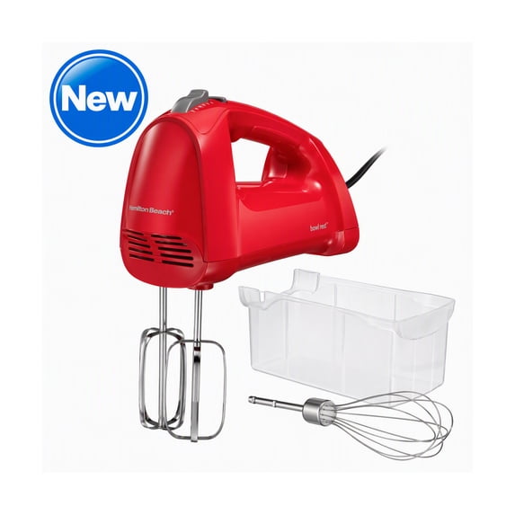 Hamilton Beach Electric Hand Mixer with QuickBurst, 6-Speed Corded, 250W, 3 Attachments and Snap-On Storage, Red