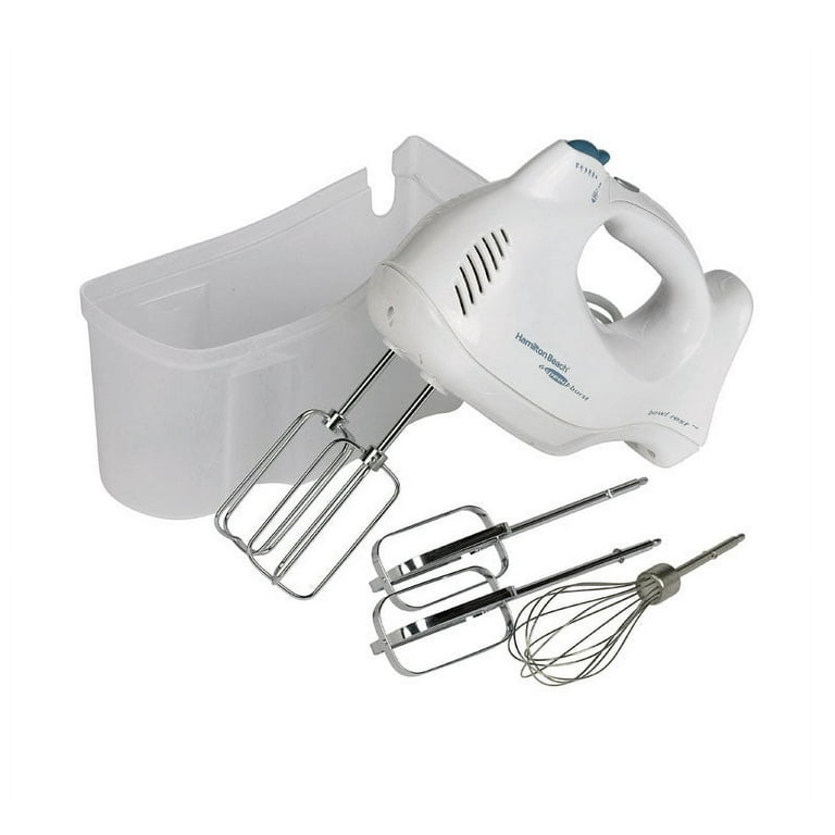 Hamilton Beach White 6 Speed Hand Mixer with Beaters, Whisk, and Snap-On  Case 62682RZ