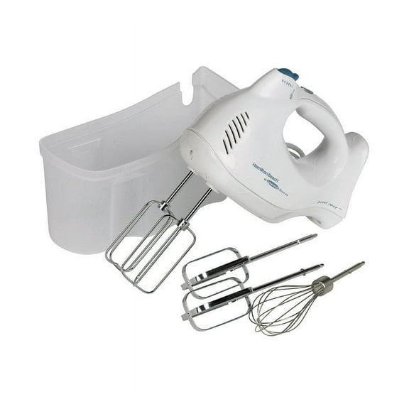 Hamilton Beach 6 Speed Hand Mixer with Snap-On Case, 3 Attachments, QuickBurst, White, 62695V