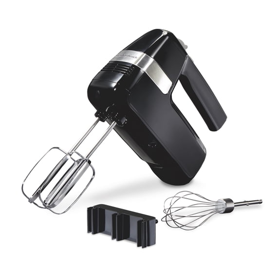 Hamilton Beach 6 Speed Hand Mixer with Storage Clip and Stir Button, 3 Attachments, Black, 62628