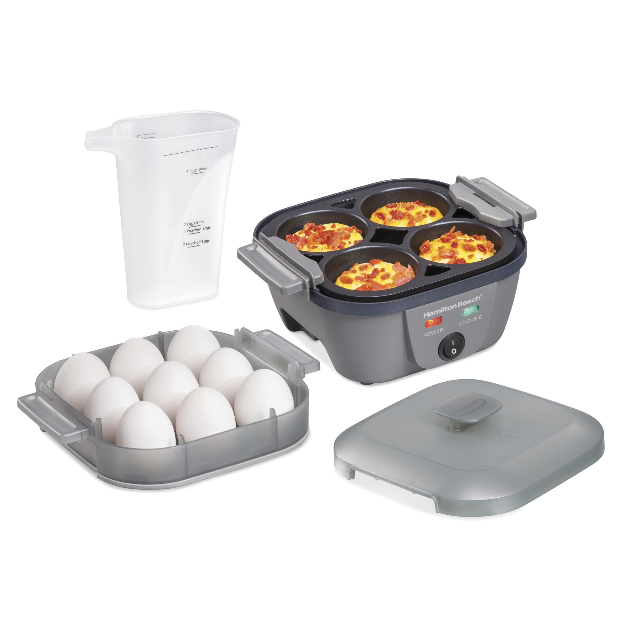 Hamilton Beach 6-in-1 Egg Cooker for Hard Boiled Eggs, Poached, Omelets, Bites Maker & More, Grey