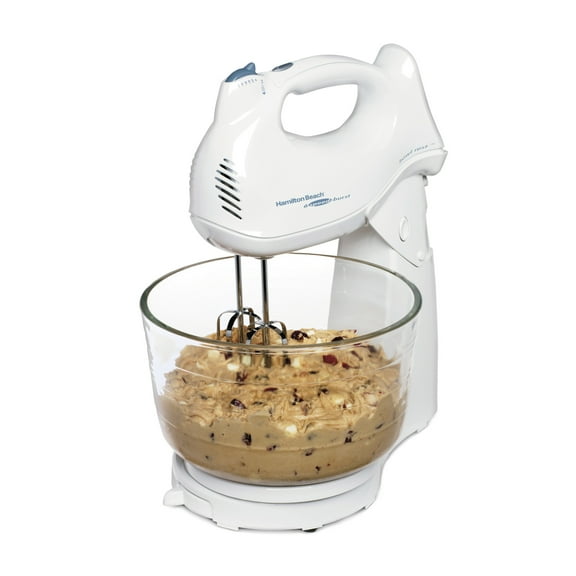Hamilton Beach Power Deluxe Stand and Hand Mixer Combo for Kitchen, 4 Quart, 6 Speeds with Quick Burst, White