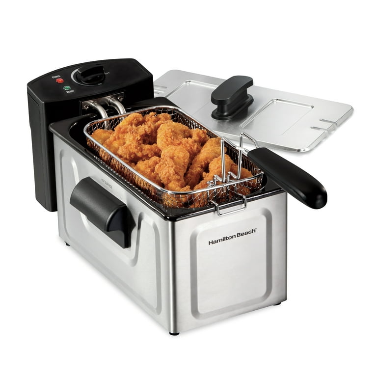 Hamilton Beach Deep fryer with basket This deep fryer features 12 Cups/ 3  Liters oil capacity and 8 cup food capacity. Its immersed heating…