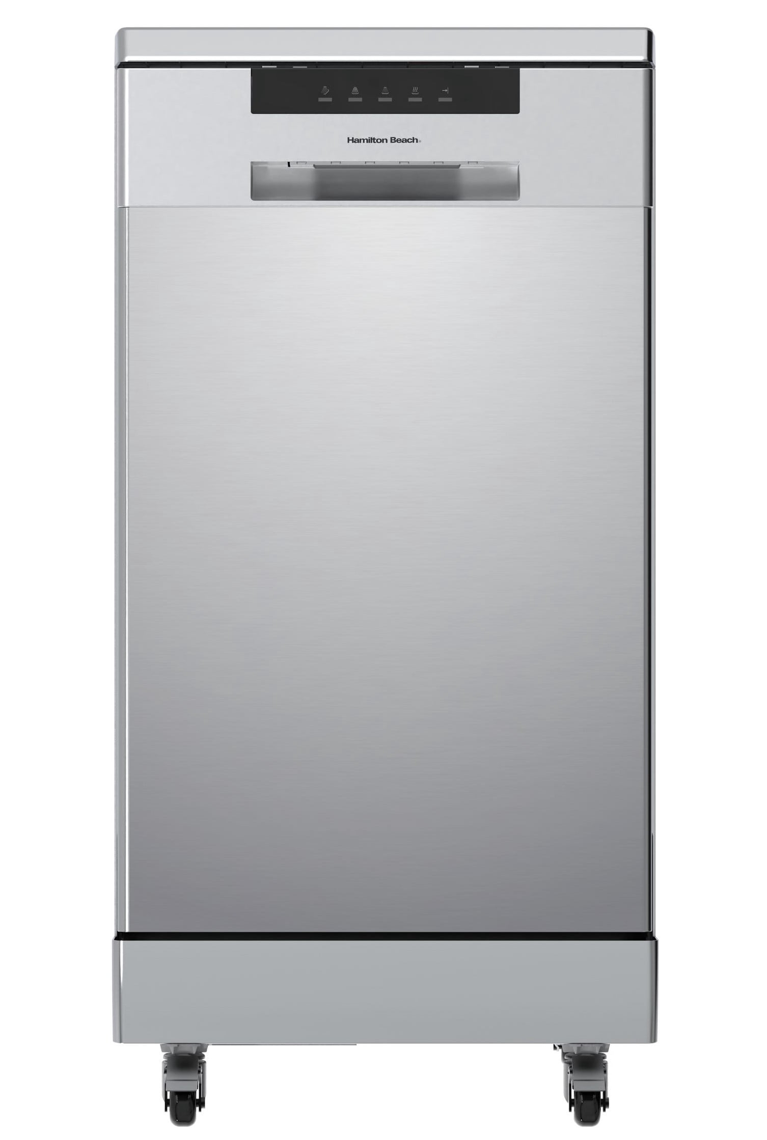 Hamilton Beach 8 Place Setting 18" Portable Dishwasher for Kitchen, RV, or Apartment with Quick Faucet Connection, 6 Wash Cycles, and Rolling Caster Wheels, Stainless Steel