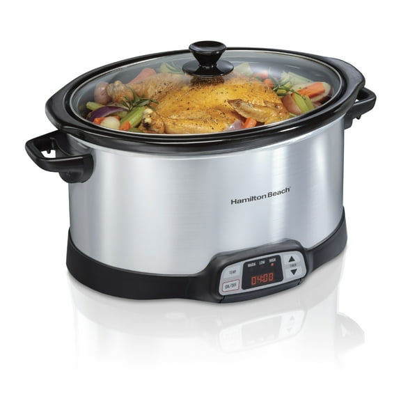 Hamilton Beach 8 Qt Programmable Slow Cooker, Stoneware Crock with Removable Pot, Stainless Steel