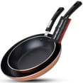 thumbnail image 1 of Hamilton Beach Aluminum Fry Pan 2pc Set 9 & 11 Inch with Riveted Fixed Handle, Nonstick Coating & T Box Packing, Ideal for Searing Sautéing, Easy to Clean & Heat Resistance (Black & Copper), 1 of 7